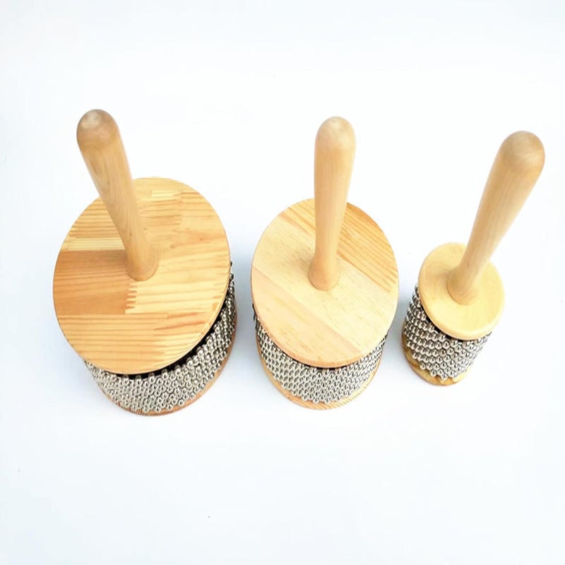 mocrcrel Wooden Cabasa Hand Shaker Pop Percussion Instrument, with Stainless Steel Breads Latin Percussion Instrument(4in) - Image 5